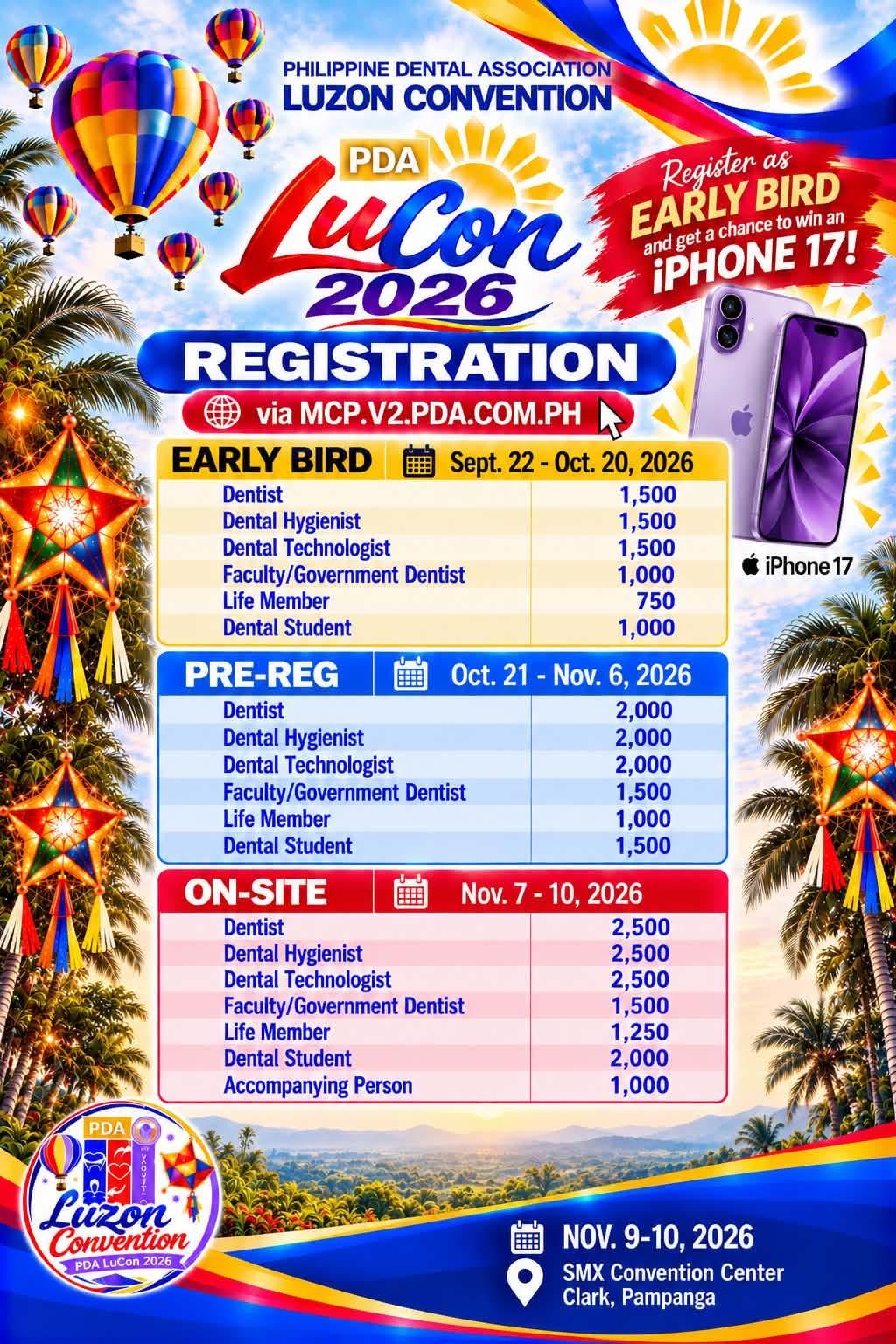 PDA LuCon 2026 registration — Early Bird, Pre-Reg, and On-Site rates, via mcp.v2.pda.com.ph